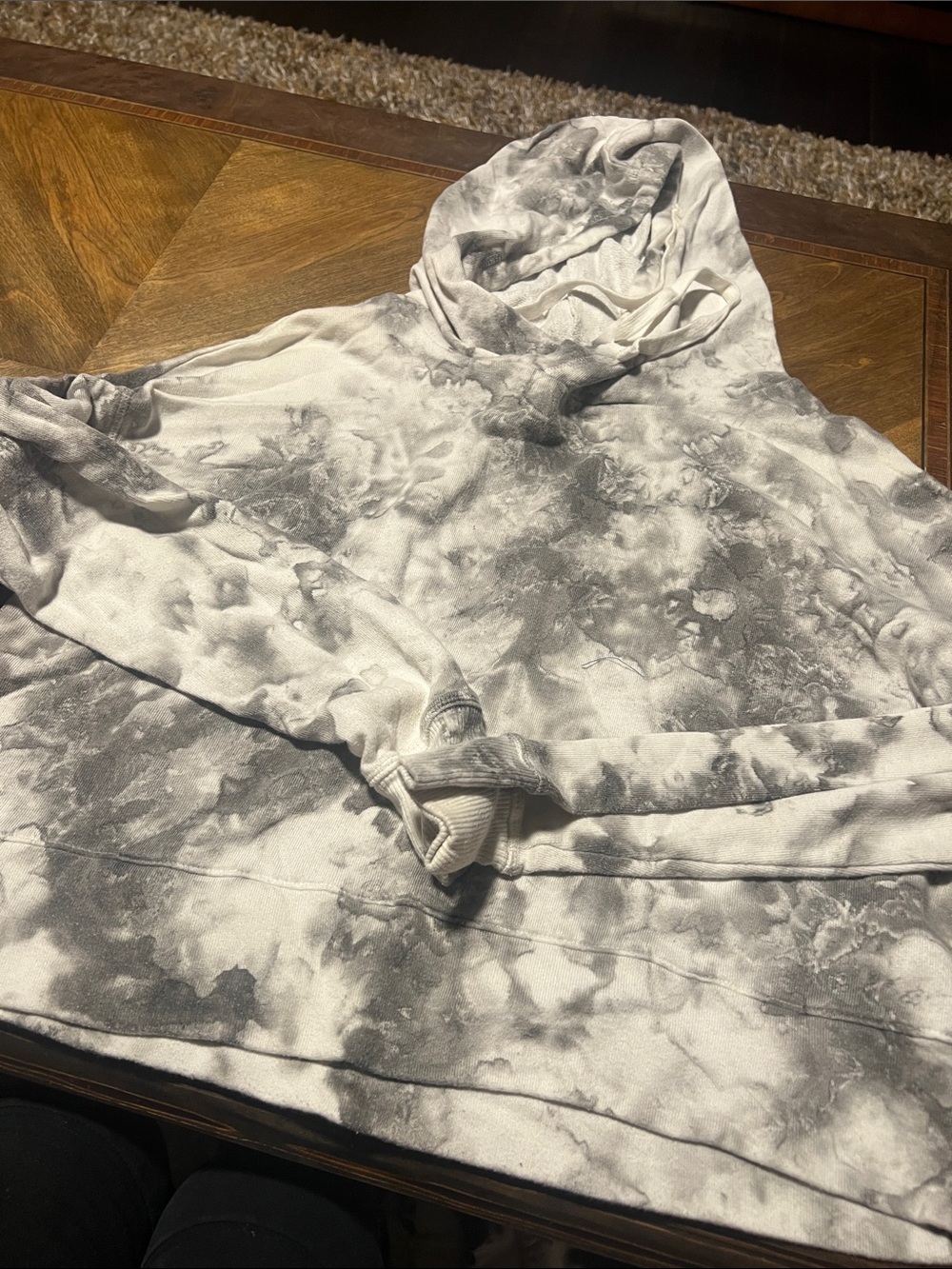So Cute Tie-Dye Gray & White Cropped Hooded Sweatshirt